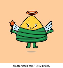 Cute Cartoon chinese rice dumpling character in the form of fairy in flat cartoon style concept