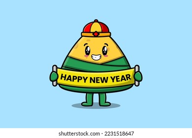 Cute cartoon Chinese rice dumpling chinese character holding happy new year board illustration