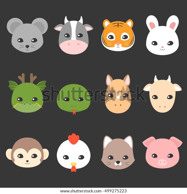 Cute Cartoon Chinese Zodiac Icon Face Stock Vector (Royalty Free ...