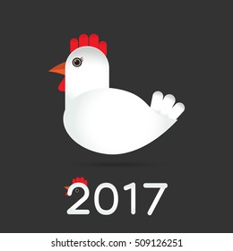 Cute Cartoon chinese zodiac rooster. Vector Holiday rooster. 2017 New year symbol. Cartoon cock. Cock bird. Flat style.Vector illustration