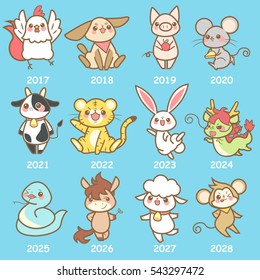 cute cartoon chinese zodiac set with different year