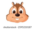 Cute cartoon chipmunk head with big eyes and a happy smile. Adorable woodland animal mascot, perfect for kids