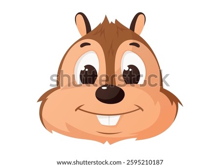 Cute cartoon chipmunk head with big eyes and a happy smile. Adorable woodland animal mascot, perfect for kids' products, games, stickers, and logos. Vector isolated illustration Foto stock © 