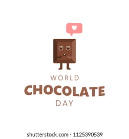 Cute cartoon of chocolate blocks say happy world chocolate day.