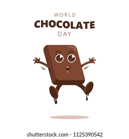 Cute cartoon of chocolate blocks say happy world chocolate day.