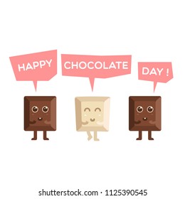 Cute Cartoon Of Chocolate Blocks Say Happy World Chocolate Day.