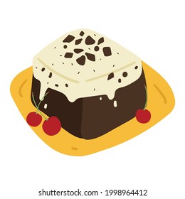 cute cartoon of chocolate cake with cherry. simple vector