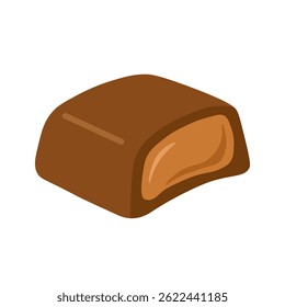 Doces de chocolate de desenho animado bonito com enchimento de caramelo dentro. Doce sobremesa em estilo de vetor plano.