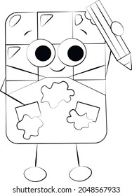 Cute cartoon Chocolate Character Artist. Draw illustration in black and white