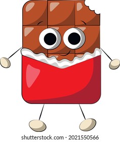 Caricatura tierno de chocolate en el envoltorio. Dibujar ilustración en color
