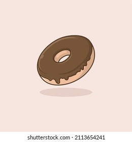 Cute Cartoon Chocolate Donut. Vector Illustration For Mascot Logo Or Sticker