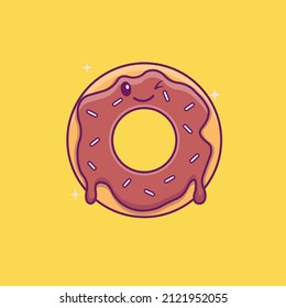 Cute Cartoon Chocolate Donut In Vector Illustration. Isolated Food Vector. Flat Cartoon Style