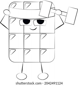 Cute cartoon Chocolate with dumbbell. Draw illustration in black and white