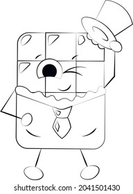 Cute cartoon Chocolate in suit. Draw illustration in black and white