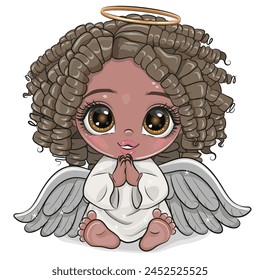 Cute Cartoon Christmas angel is sitting on a white background Handdrawn