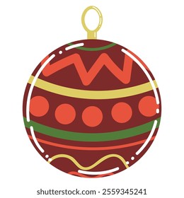 Cute cartoon Christmas ball decoration for tree in flat style isolated on white background.