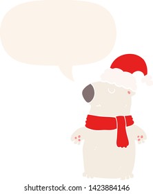 cute cartoon christmas bear with speech bubble in retro style