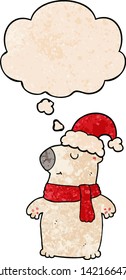 cute cartoon christmas bear with thought bubble in grunge texture style