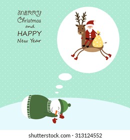 Cute cartoon Christmas card with reindeer