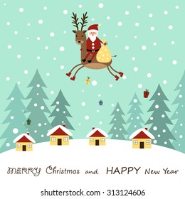 Cute cartoon Christmas card with reindeer