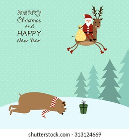 Cute cartoon Christmas card with Santa