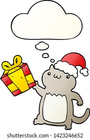 cute cartoon christmas cat with thought bubble in smooth gradient style