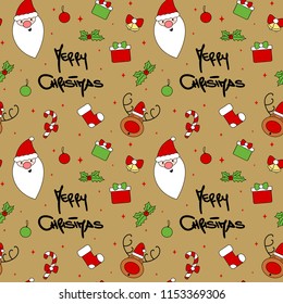 cute cartoon christmas character and decorative elements seamless vector pattern background illustration