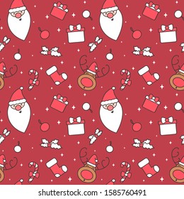 cute cartoon christmas character and decorative elements seamless vector pattern background illustration