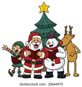 Cute cartoon Christmas characters singing