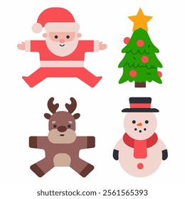 Cute cartoon Christmas characters vector set isolated on a white background.