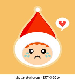 cute cartoon christmas children. Boy with santa hat vector illustration in flat style . kawaii mascot for christmas, winter, new year, web, or greeting cards, 