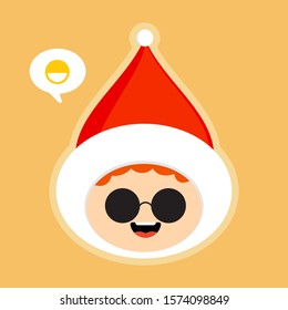 cute cartoon christmas children. Boy with santa hat vector illustration in flat style . kawaii mascot for christmas, winter, new year, web, or greeting cards, 