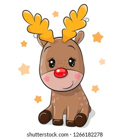 Cute Cartoon Christmas deer isolated on a white background