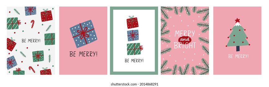 Cute cartoon Christmas Dinosaurs - vector illustrations. Merry Christmas and Happy New Year Dino 2022 cards in flat style