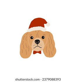 Cute cartoon Christmas dogs - vector prin in flat style. Holidays pet in Christmas hat. 