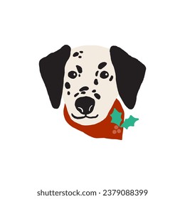 Cute cartoon Christmas dogs - vector prin in flat style. Holidays pet in Christmas hat. 