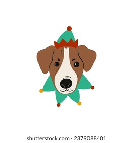 Cute cartoon Christmas dogs - vector prin in flat style. Holidays pet in Christmas hat. 