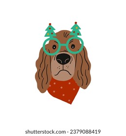 Cute cartoon Christmas dogs - vector prin in flat style. Holidays pet in Christmas hat. 