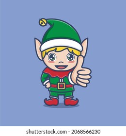 cute cartoon christmas elf giving a like sign. vector illustration for mascot logo or sticker