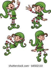 Cute cartoon Christmas elves. all in separate layers for easy editing. Vector illustration with simple gradients.