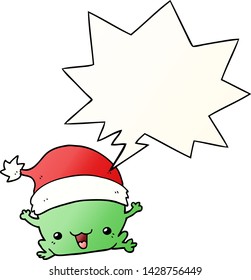 cute cartoon christmas frog with speech bubble in smooth gradient style