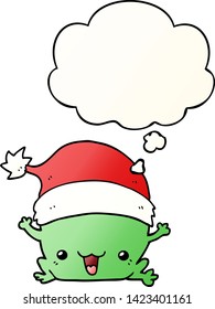 cute cartoon christmas frog with thought bubble in smooth gradient style