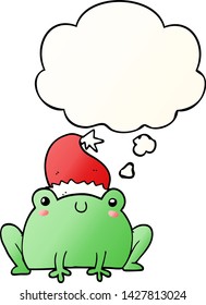 cute cartoon christmas frog with thought bubble in smooth gradient style