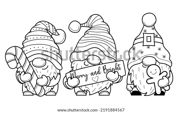 Cute Cartoon Christmas Gnome Gifts Coloring Stock Vector (Royalty Free ...