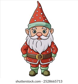 Cute cartoon christmas gnome in vector in kawaii style, perfect for holiday design and festive decorations