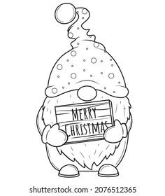 Cute Cartoon Weihnachtsbrunnen mit Holzbrett zum Färben von Buch.Line Art Design für Kinder-Malseite. Farbige Seite Umriss der Cartoon Halloween Katze.