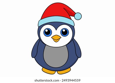  Cute cartoon Christmas hat Penguin vector illustration