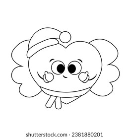 Cute cartoon Christmas Heart with Wing in black and white