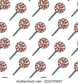 Cute cartoon Christmas mint candy doodles seamless border pattern. Snow winter sweets vector repeatable background texture tile. Cozy template of stock image for wrapping design, wallpaper