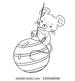 Cute cartoon christmas mouse. Coloring book page for children